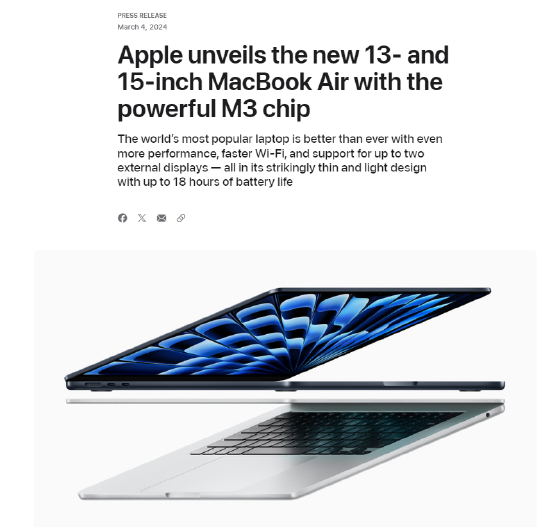 苹果推出新款13英寸Air笔记本电脑售价1099美元和1299美元